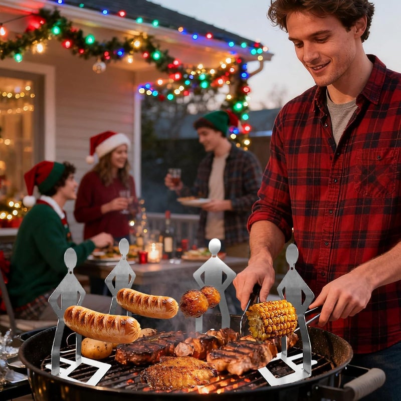 BADAO 4PCS Funny BBQ Stand Man HotDog Holder,Portable HotDog Roaster,Reusable Stainless Steel Hotdog&Sausage Stand for Christmas Barbecue,Camping,Spring Trip Sausage Barbecue Rack,Barbecue Grill Accessories - Image 2